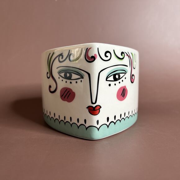 Set of 2 Rocket Farms Lady Face Planters, Abstract Picasso Style, Triangle Shape - Picture 3 of 14